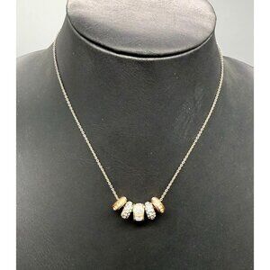 Banana Republic Pave Crystal Rolling Multi-Charm Pendant Necklace Silver Tone